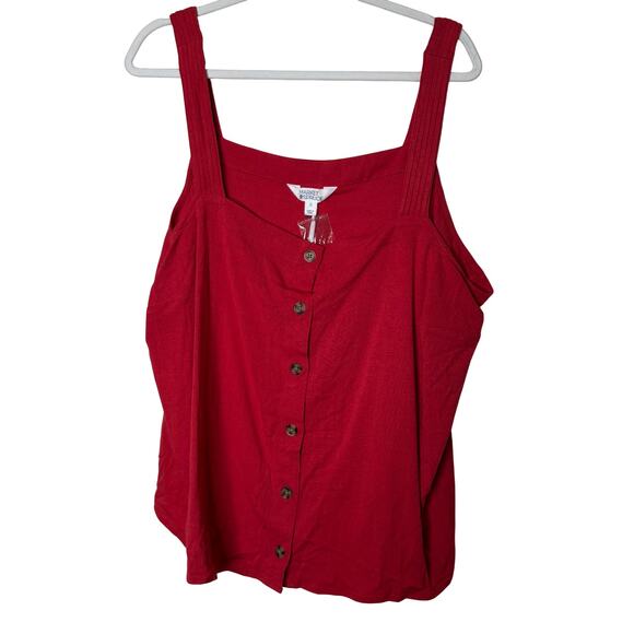 Market & Spruce Women Button Front Tank Top Red Stretch Rayon NWT Size 1X - Picture 2 of 8